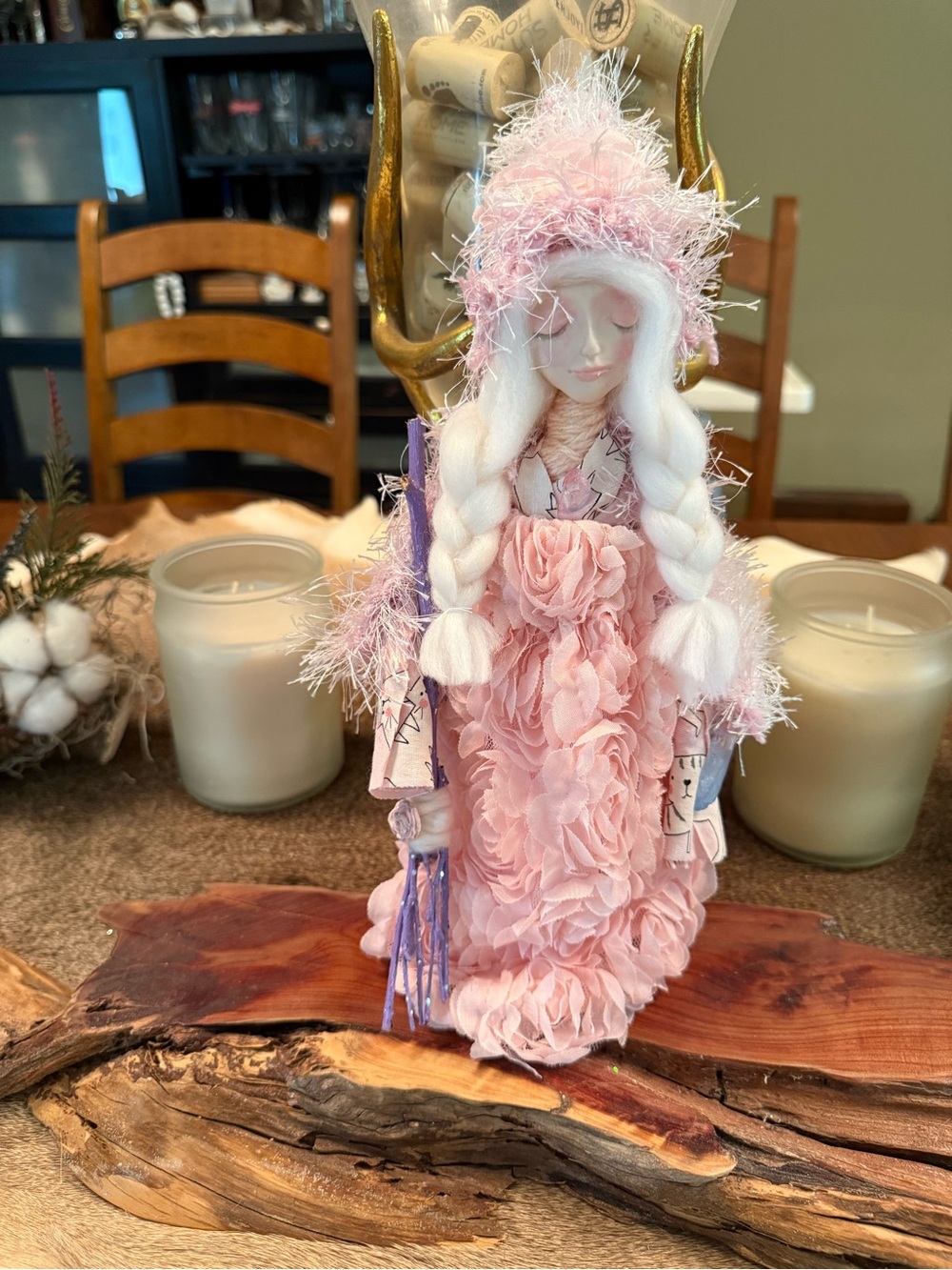 Pink Fabric Flower Holiday Doll Figurine - Home Accent